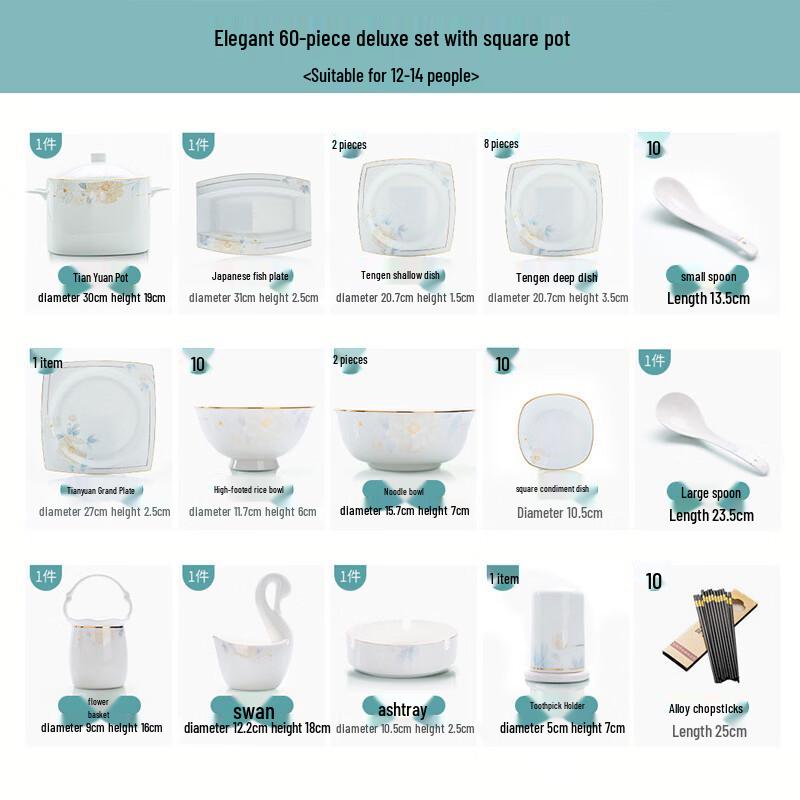 60-Piece Jingdezhen European Bone China Dinnerware Set