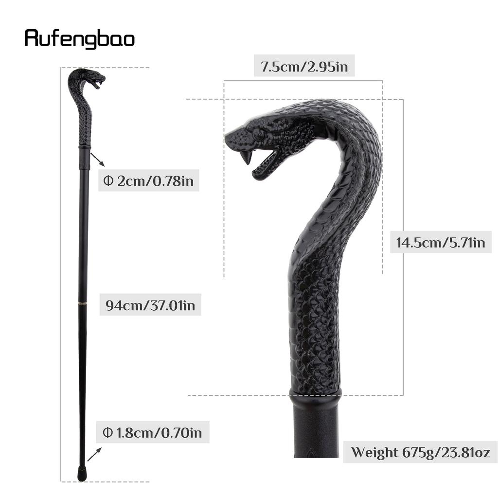 Bastion de mers de modă negru de lux cu mâner de șarpe pentru petrecere Baston decorativ Elegant cu buton de cârjă Baston de mers 94cm