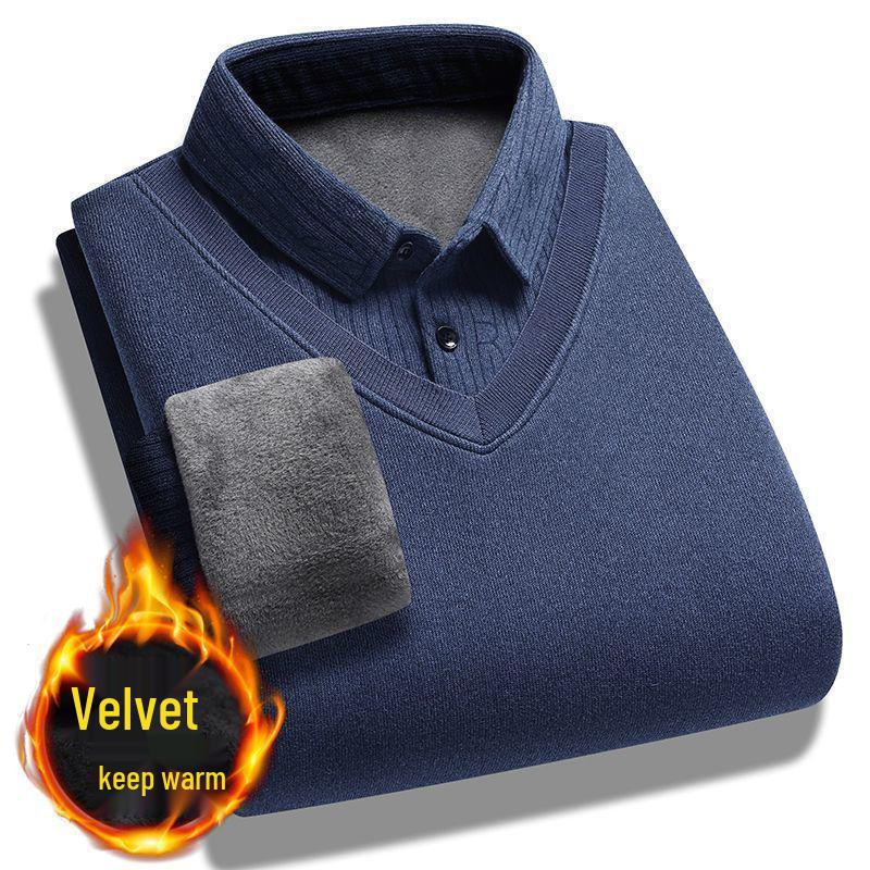 Pull d'hiver doublé polaire pour homme: Chaud Pull Deux-en-Un à Manches Longues pour l'Extérieur, Parfait pour les Pères d'Âge Moyen et les Personnes Âgées.