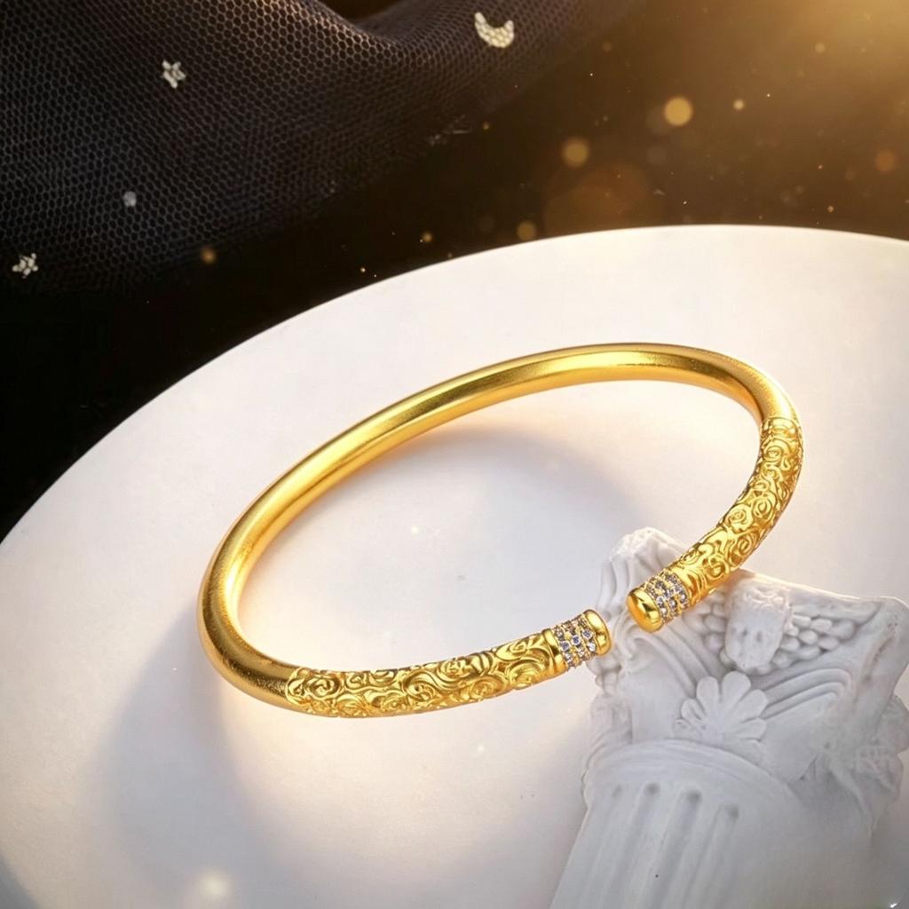 Xiangyun Golden Hoop Bracelet Female Sand Golden Hoop Opening Adjustable White Diamond Anti-allergic Girlfriend Bracelet
