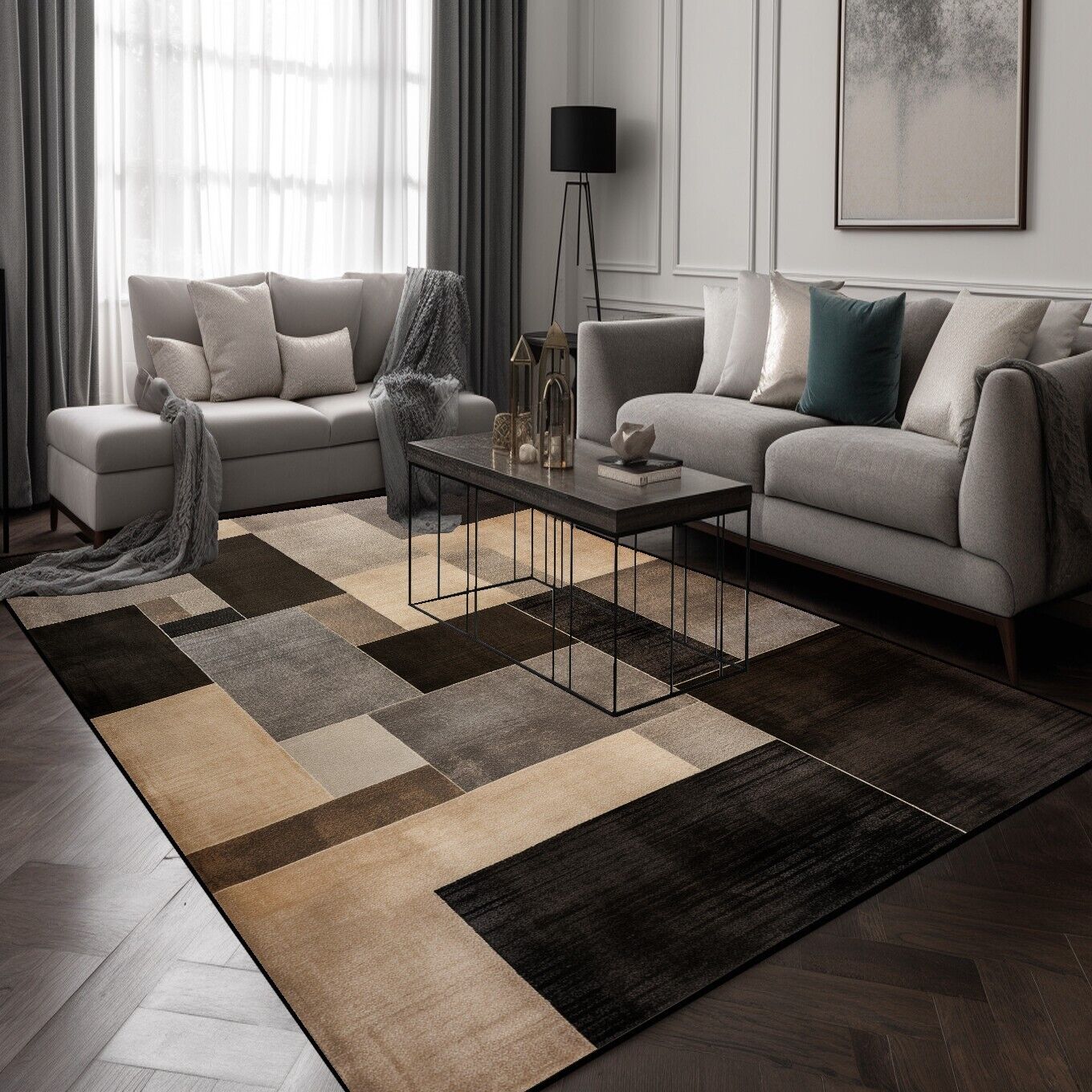 

Black Brown Geometry Carpets for Living Room Modern Simple Plaid Room Decor Carpet Lounge Sofa Area Rug Soft Washable Floor Mat 60*90cm