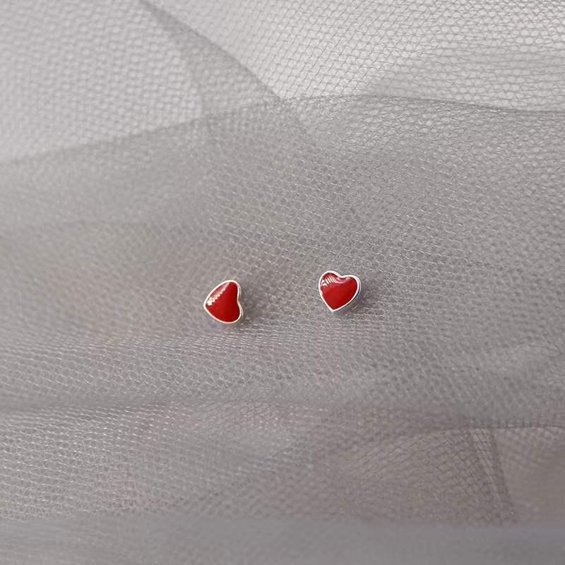 Beixi S925 Sterling Silver Red Heart Stud Earrings - Trendy, Elegant Jewelry for Women