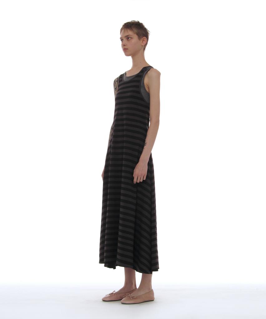 PARTIMENTO WOMEN Pwc Overlay Sleeveless Maxi Dress_Black Stripe
