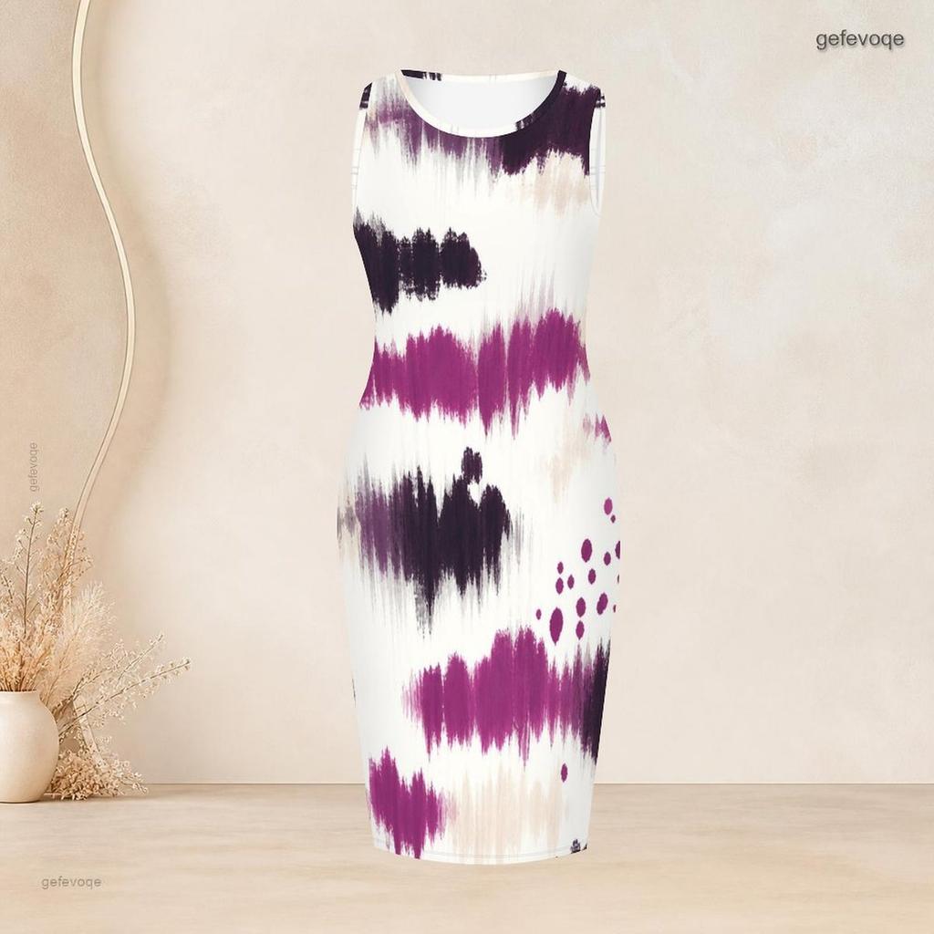 Women Plus Size Printed Two Piece Outfit Sleeveless Bodycon Dress Long Sleeve Draped Cardigan