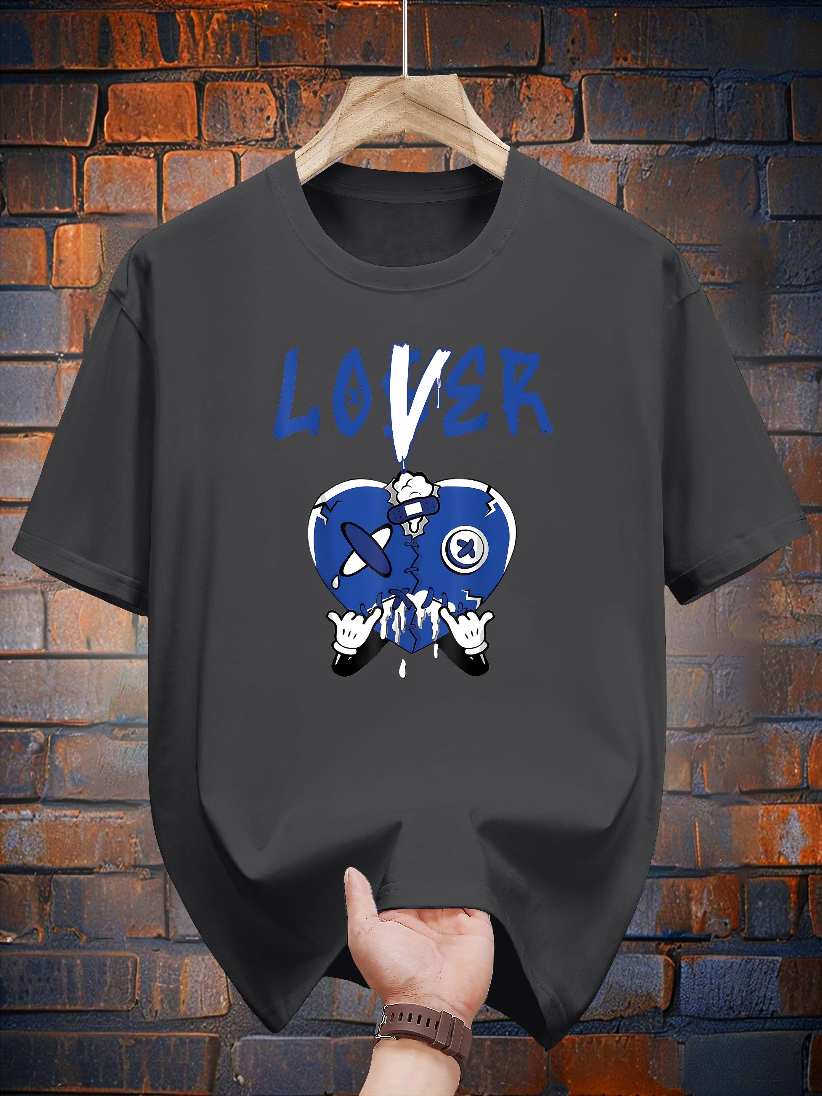 200g 100% Cotton Graphic Print Short Sleeve T-shirt - Edgy Skull & Heart Design with LOVER Text S