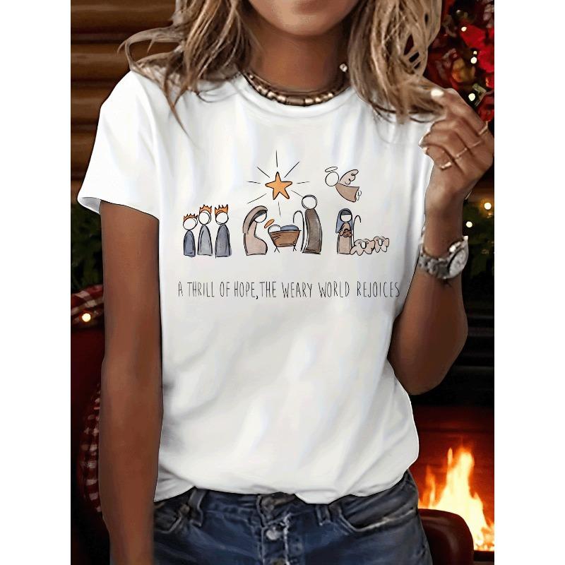 

Women s Happy Birthday Christian Print T-Shirt, Crew Neck Short Sleeve Casual Summer Spring Top S белый