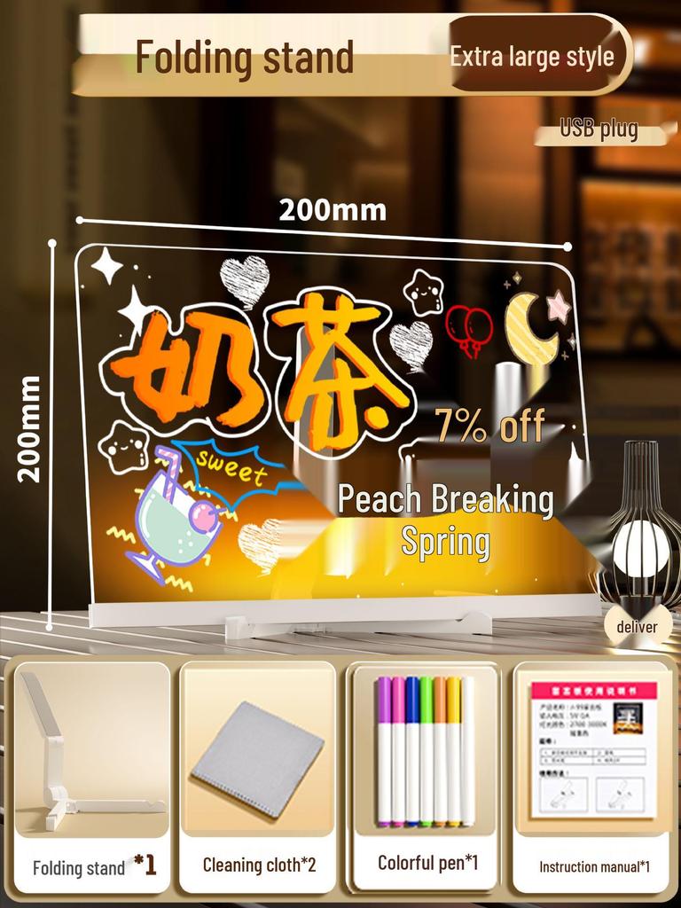 Erasable LED Luminous Drawing Board - Rechargeable Fluorescent Night Light Sign & DIY Message Display