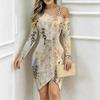 Women Plus Size One Cold Shoulder Long Sleeve Rainbow Zebra Print Irregular Wrap Bodycon Midi Dress