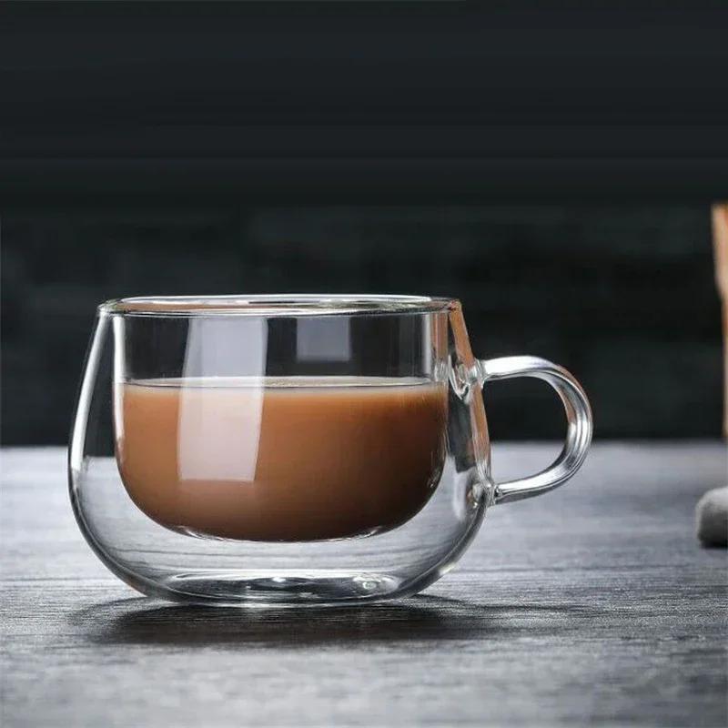 150/250/350ML Glass Cup Double Wall Glass Coffee Milk Beer Cups with Handle Cold and Heat Resistance Home Office Drinking Tools