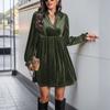 Women's Casual And Fashionable Long Sleeved V-neck Snowflake Print Dress