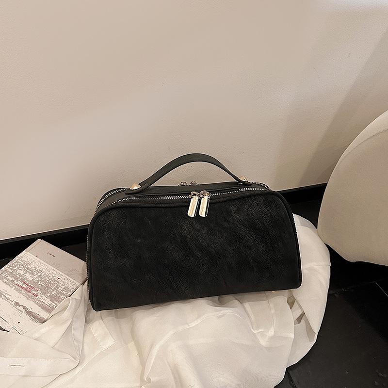 Simple Solid Color PU Leather Women Makeup Bags Fashi Portable Large Capacity Travel Storage Bag New Waterproof Toiletry Bags