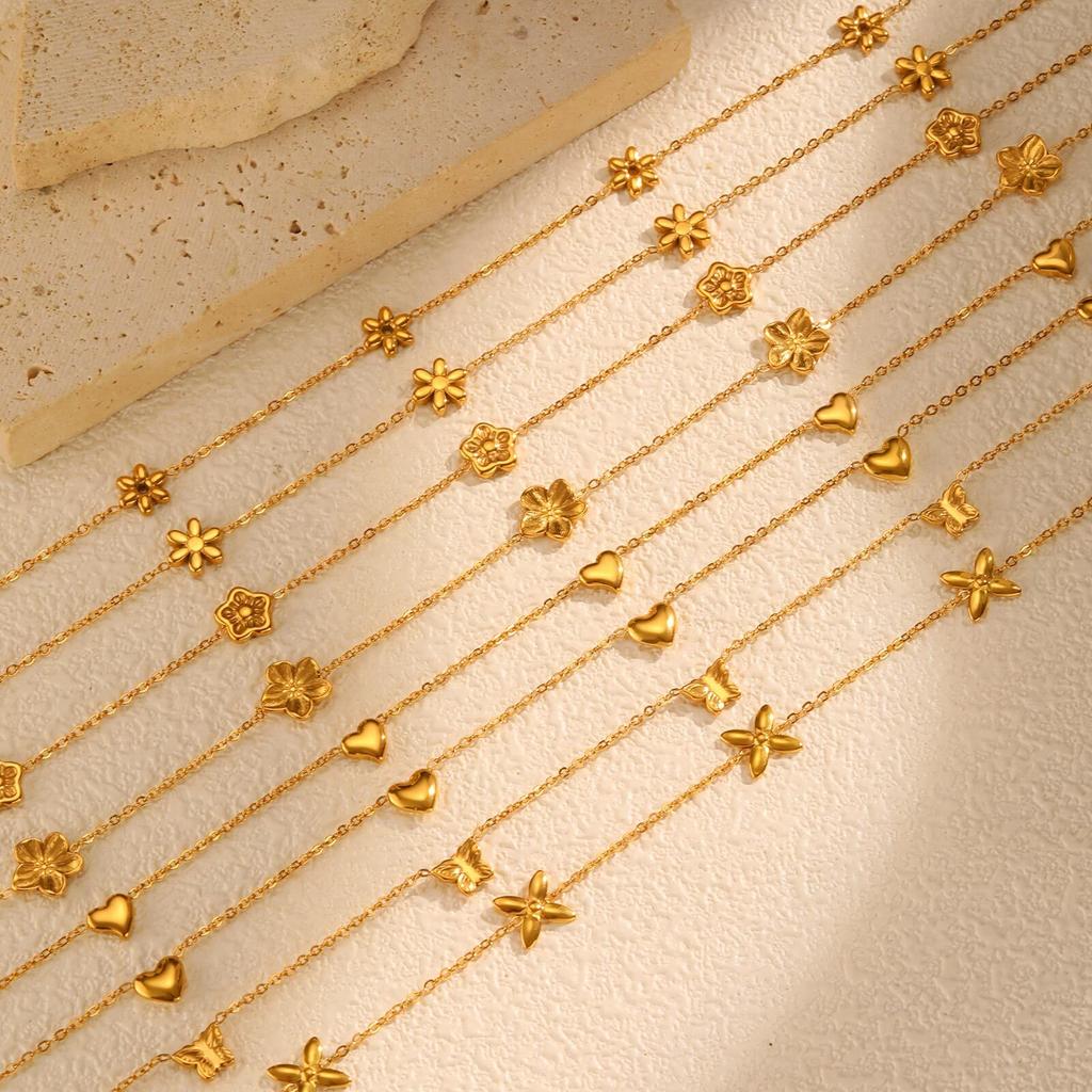Vnox Multiple Styles Stainless Steel Necklace For Women, Heart Flower Star 18K Gold Plated Choker Accessories Charms Jewelry