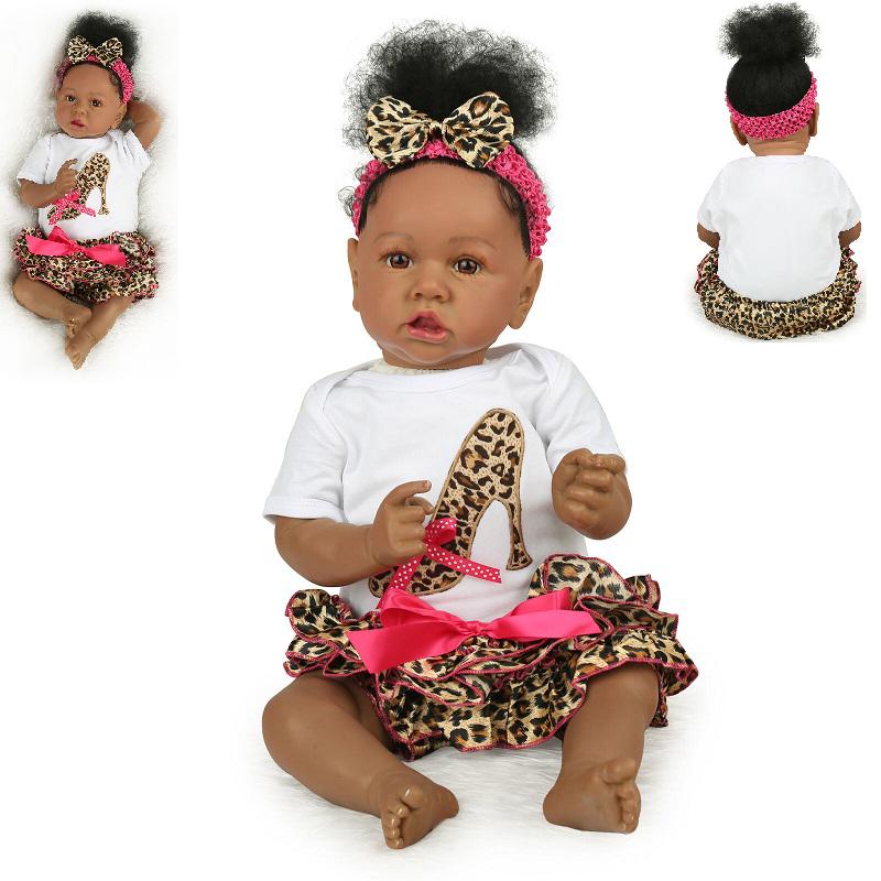 Baby Reborn 22 Doll African American Doll Silicone Vinyl Newborn  Dress Dolls