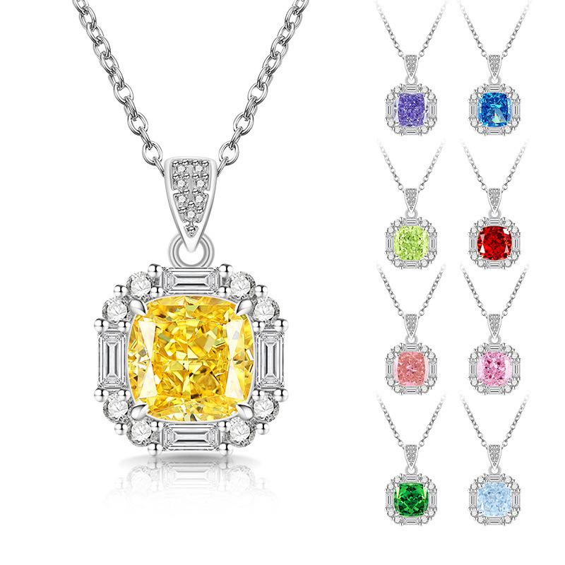 2026 Colored Treasure Ice Flower Cut Sugar Cube Necklace Super Flash High Carbon Diamond Electroplated Real Gold Pendant