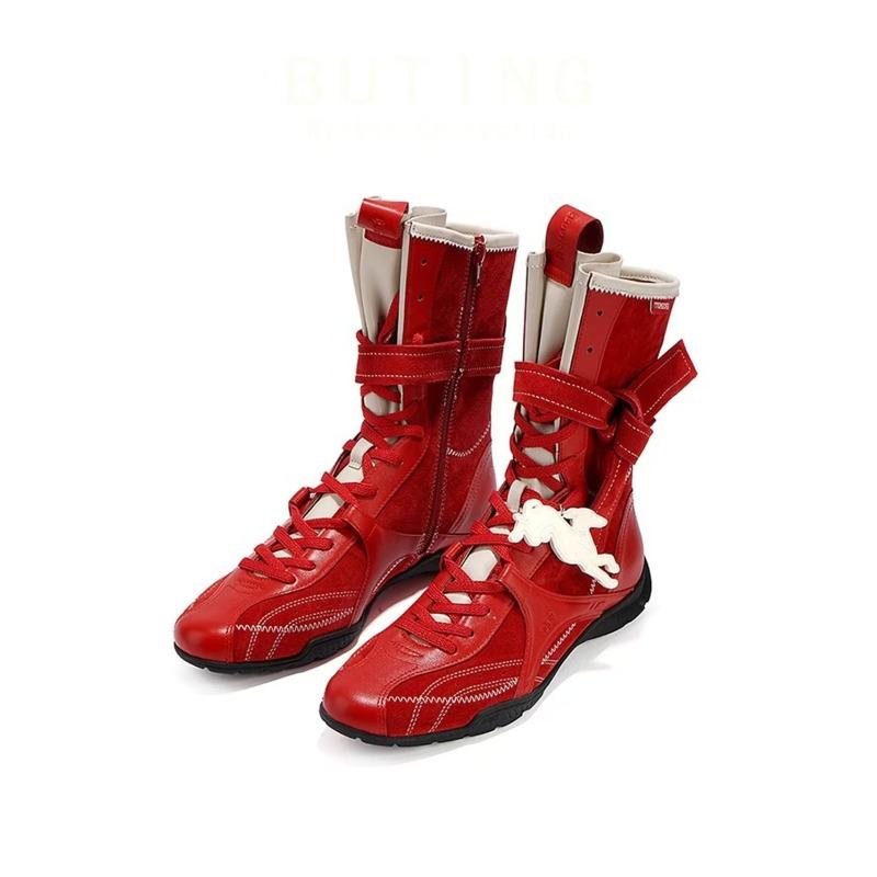 Retro Boxing Boots Women's Winter Cotton Shoes New Medium Boots Velvet Martin Boots Maillard Western Boots Platform Short Boots