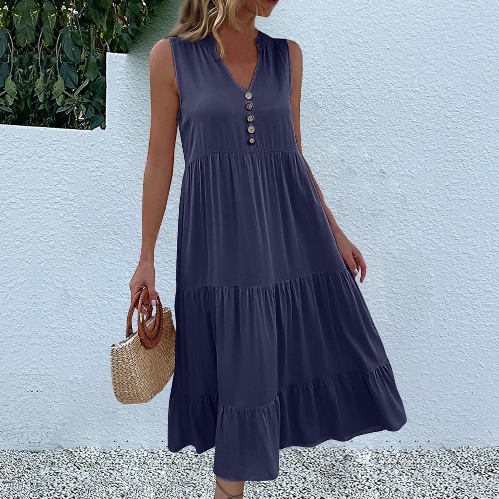 Women's Summer Fashion Loose Tank Dress Casual Sleeveless Solid Color Dresses