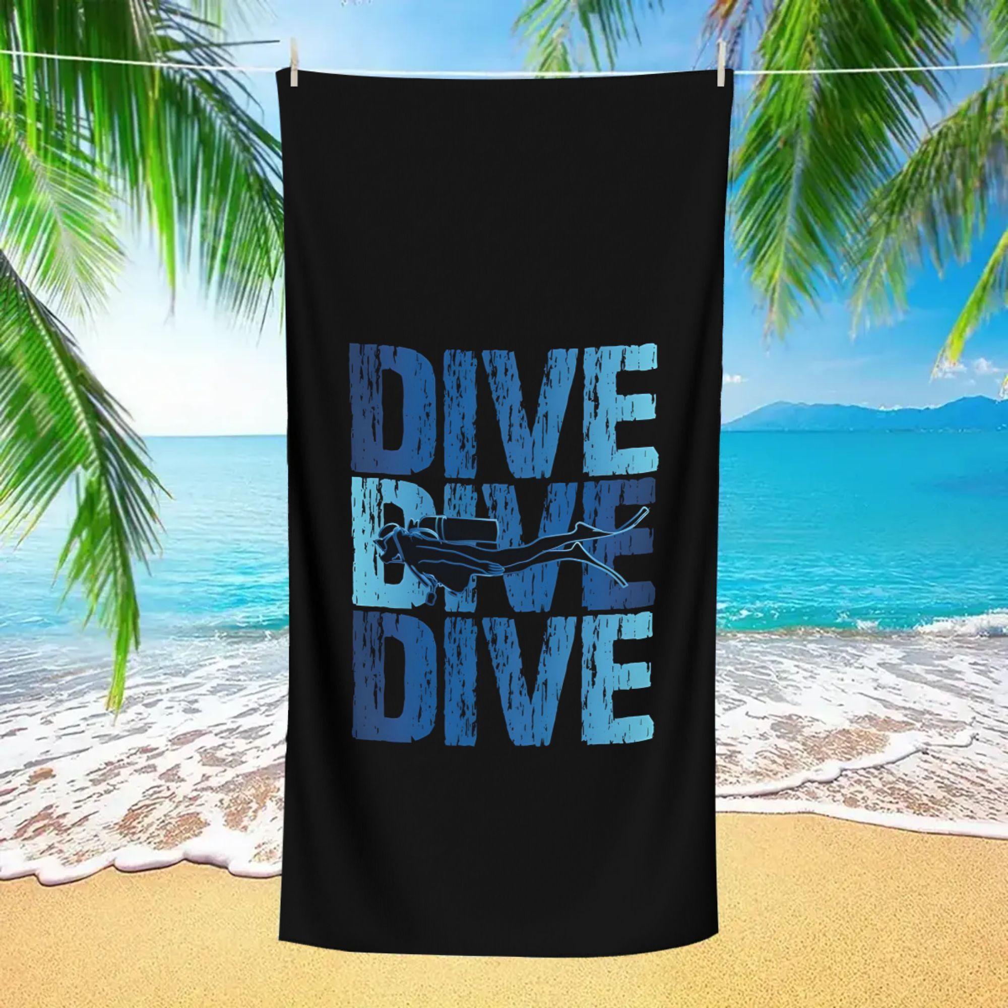 

1pc Scuba Diving Print Beach Towel Polyester Quick-Drying Lightweight Towel for Beach Swimming Camping Travel Accessories Unisex W30*H60(CM)