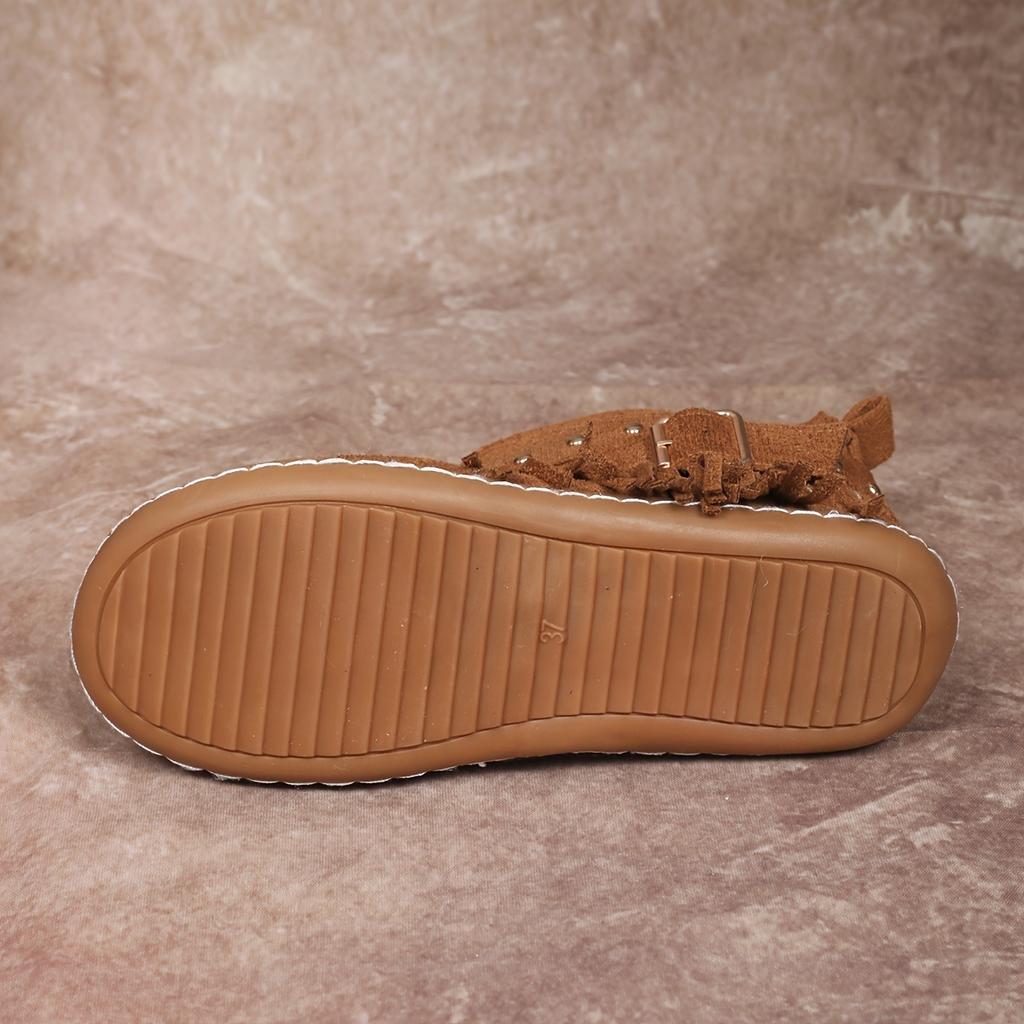 Dámské kovbojské boty s designem okraje Su na zip na jedné straně, celoroční ležérní a pohodlné, kotníkové boty se střapci | Design s jemným prošíváním