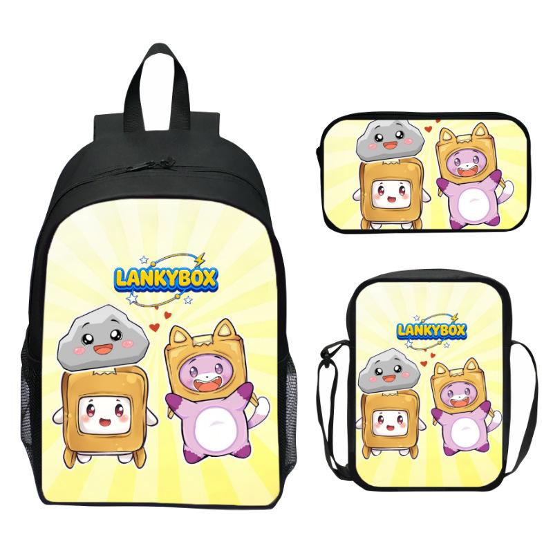 Lankybox Blocky Plüsch 3-teiliges Set Rucksack Cartoon Anime Schultasche für Kinder