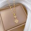 Micro-Inlaid Diamond Four-Leaf Flower Light Luxury Cute Necklace Female Kc Gold Collarbone Chain