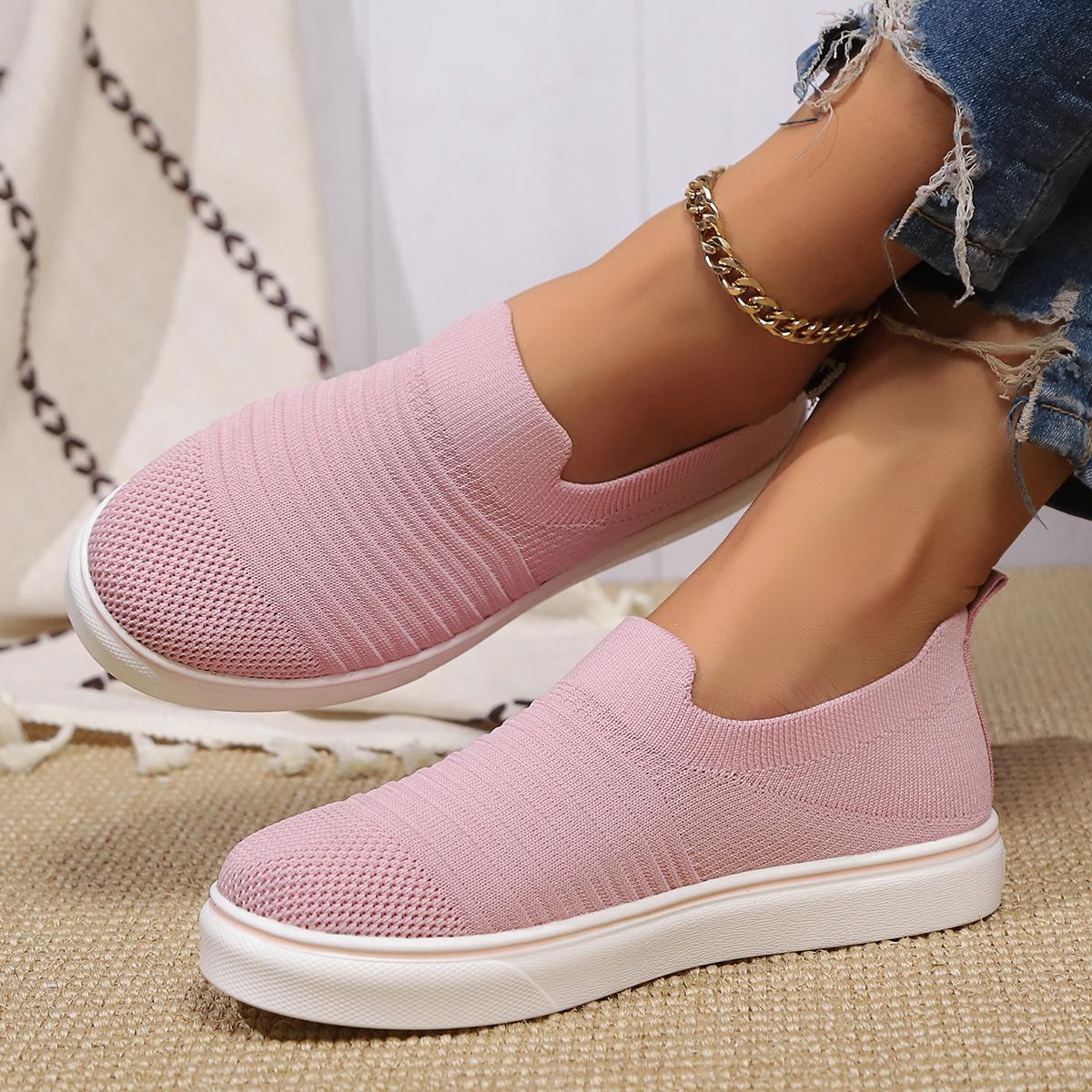 

Fashion Women s Summer Breathable Knitted Sneakers Slip On Lightweight Walking Shoes Woman Soft Comfort Low Top Casual Shoes Plus Size 36 розовый