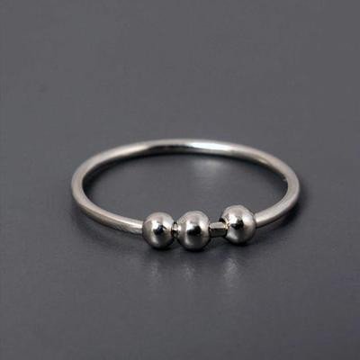 Delicate Thin Band Fidget Ring | Minimalist Sterling Silver Spinner Ring with Three Movable Beads | Simple Anxiety Jewelry