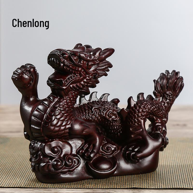 Ebony Zodiac Animal Statues - Hand-Carved Wooden Ornaments 