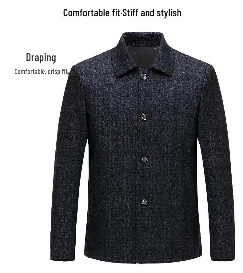 Men's Luxury Wool Lapel Jacket - Thick, Button-up Outerwear for Middle-aged and Elderly Dads