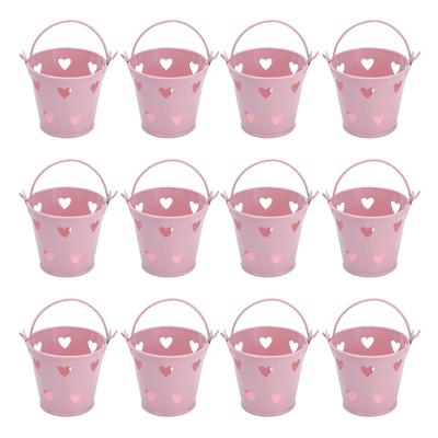 12 st Mini Metallhink Ihålig Hjärtformad Hink med Handtag för Godis Utomhus Blomma Kosmetika