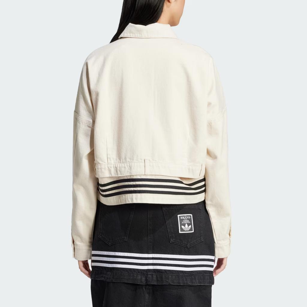 Adidas Originals Street Roaming Series Two-In-One Detachable Loose Fit Collared Long Sleeve Denim Jacket Women Jacket Natural-Denim Beige JD5617
