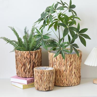 Water Hyacinth Straw Storage Basket Green Plant Flower Pot Balcony Plant Decoration Ornament Woven Flower Basket Storage Basket