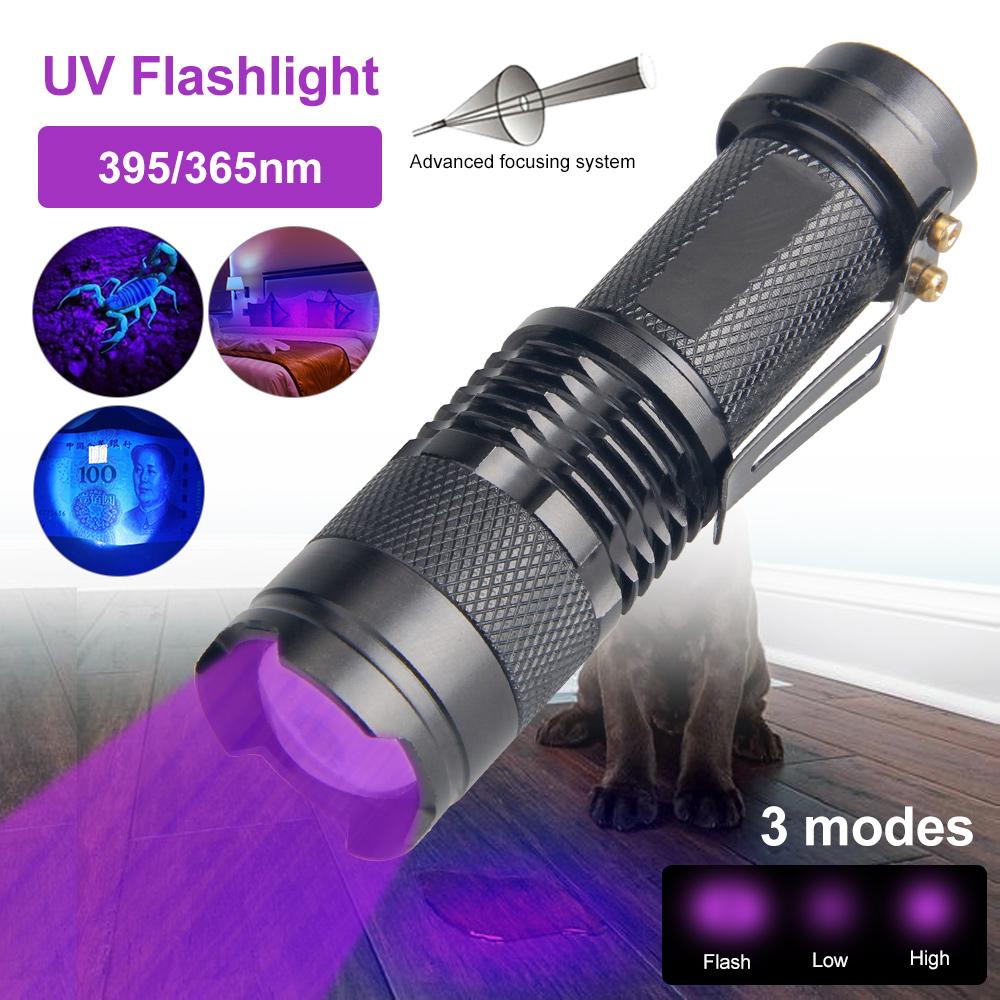 365/395nm Mini UV Flashlight Zoom Blacklight Ultraviolet Torch Money Pet Urine Invisible ink Marker Stain Scorpion Detector Lamp