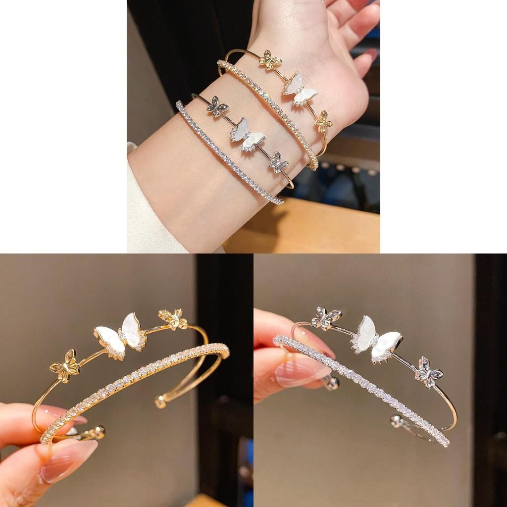 Copper Zircon Butterfly Fashion Cuff Bracelet For Daily Office Jewelry