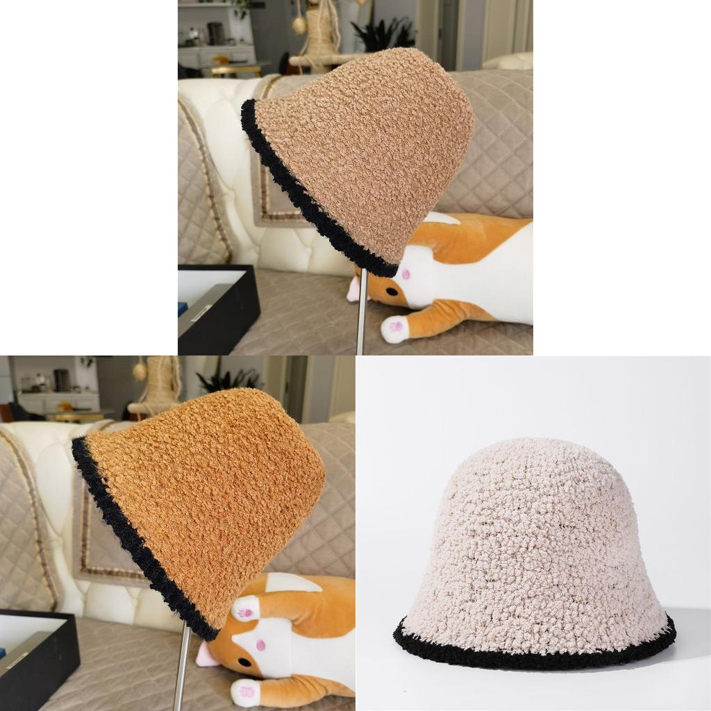 Winter Knit Bucket Hat For Women With Cashmere Material And Color Block Design