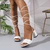 Fashion New Summer Women White Elegant Cross Strap Solid Color Square Toe High Heels Woman Open Toe Fashion Sexy Banquet Roman Sandals