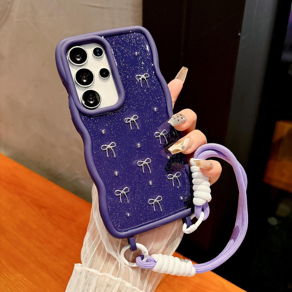 Glue drop Bow Suitable for Samsung S25ULTRA Mobile Phone Case S24Plus Lanyard A55 Wavy Soft Shell