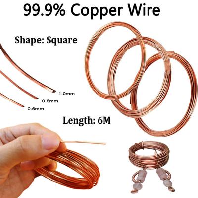 0.6mm 0.8mm 1mm Copper Square Wire Environmental Protection Copper Tinsel Copper Flat Wire Jewelry Making DIY Accessorie