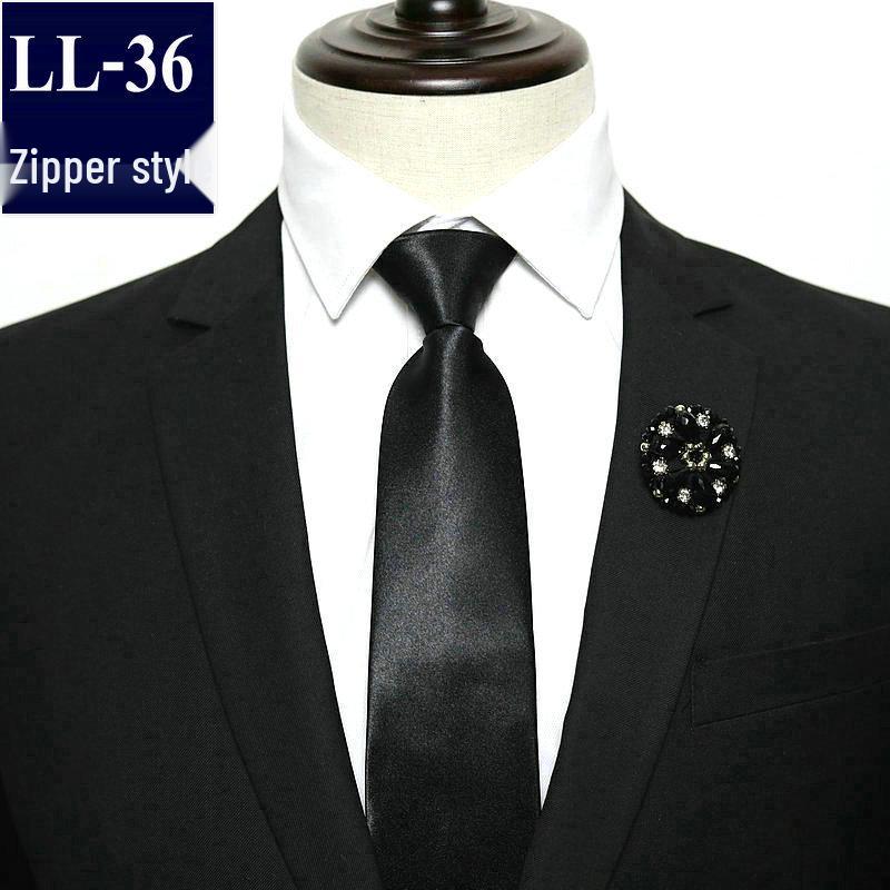 Men's No-Iron Zipper Striped Formal Tie with Logo, 8cm