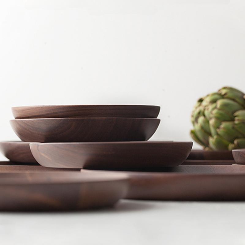 1pc Black Walnut Solid Wood Plate Breakfast Tray Household Use European Style Western Cuisine Dim Sum Wooden Plate Wood Tea Tray, Without Splicing