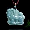 A-Grade Natural Jade Blue Water Lucky Sheep Zodiac Pendant Necklace for Men and Women