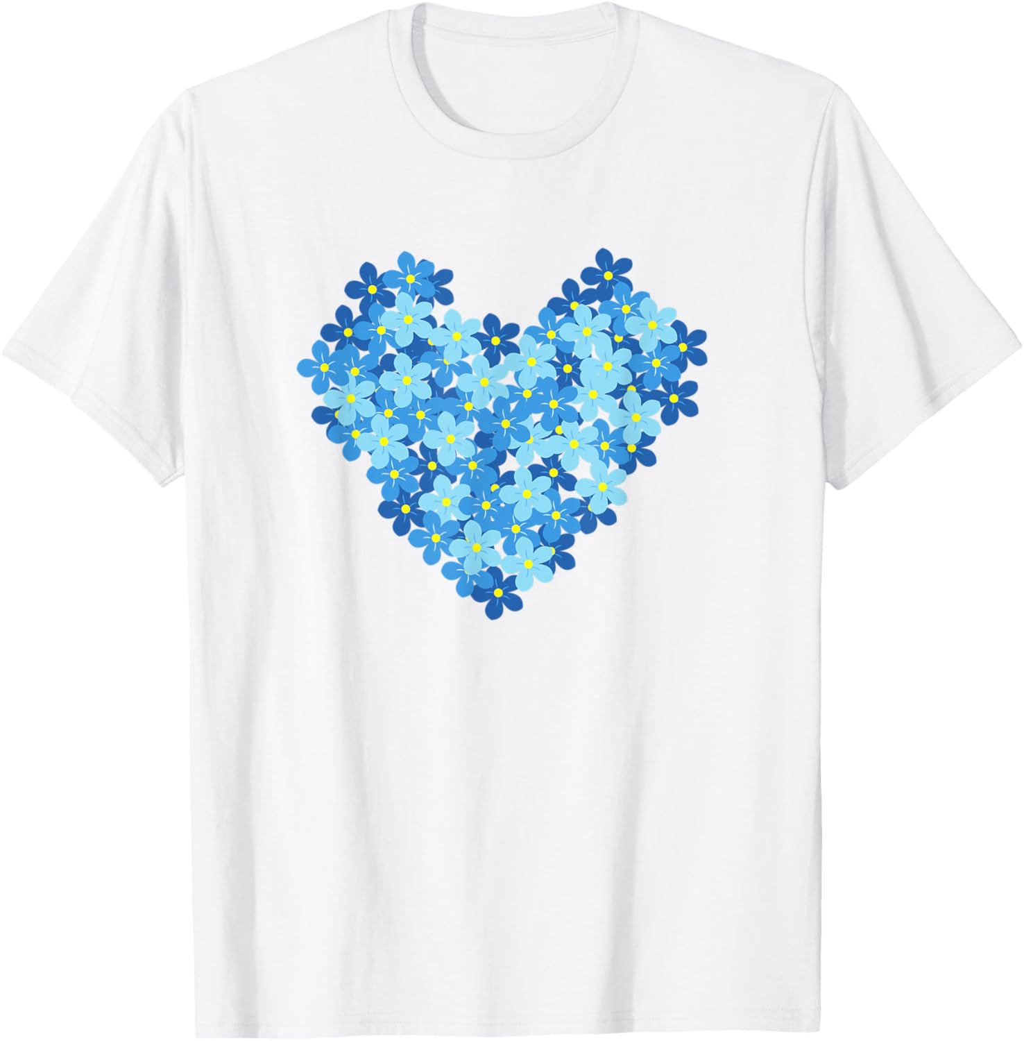 

Blue Forget Me Not Flowers Heart T-Shirt Graphic Tee Casual Cotton Crewneck for Women Spring Summer 4XL