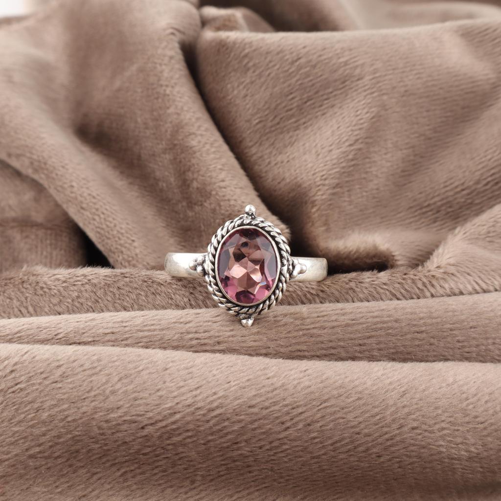 Rhodolith Edelstein Schmuck, Handgefertigter Silberschmuck, 925 Massiv Sterlingsilber Ring, Wunderschöner Silberring Hochzeitsgeschenk