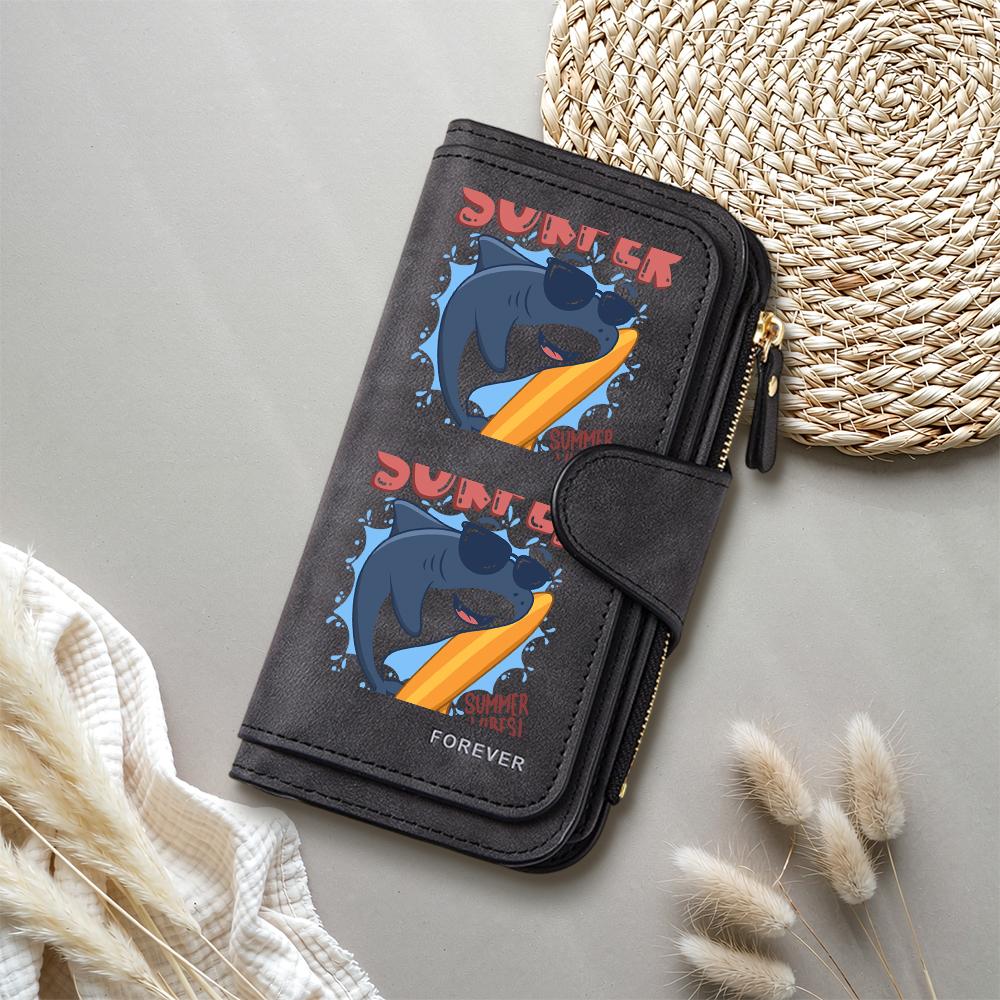Cute Shark Pattern Long Wallet Fashion Casual Large Capacity Leather Purse for Daily Use