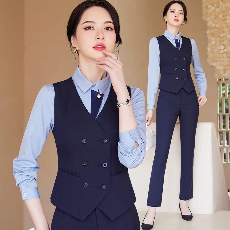 Treloman Women's Double-Breasted Professional Vest Suit
