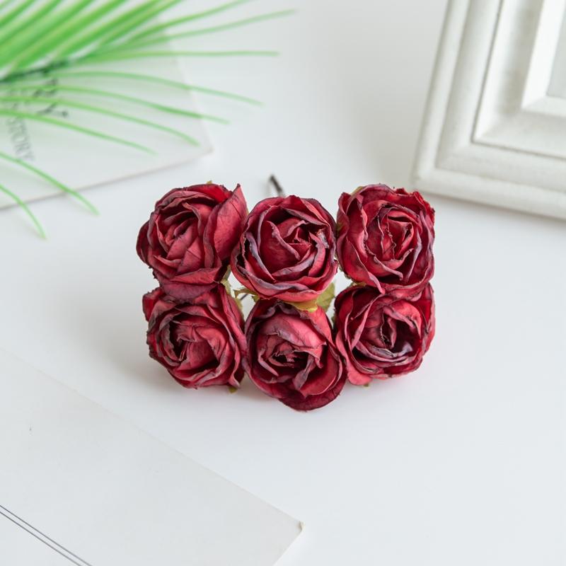 6Pcs Artificial Flowers Fake Silk Rose For Christmas Wreath Accessory Home Floral Arrangement Wedding Bridal Bouquet Decoration