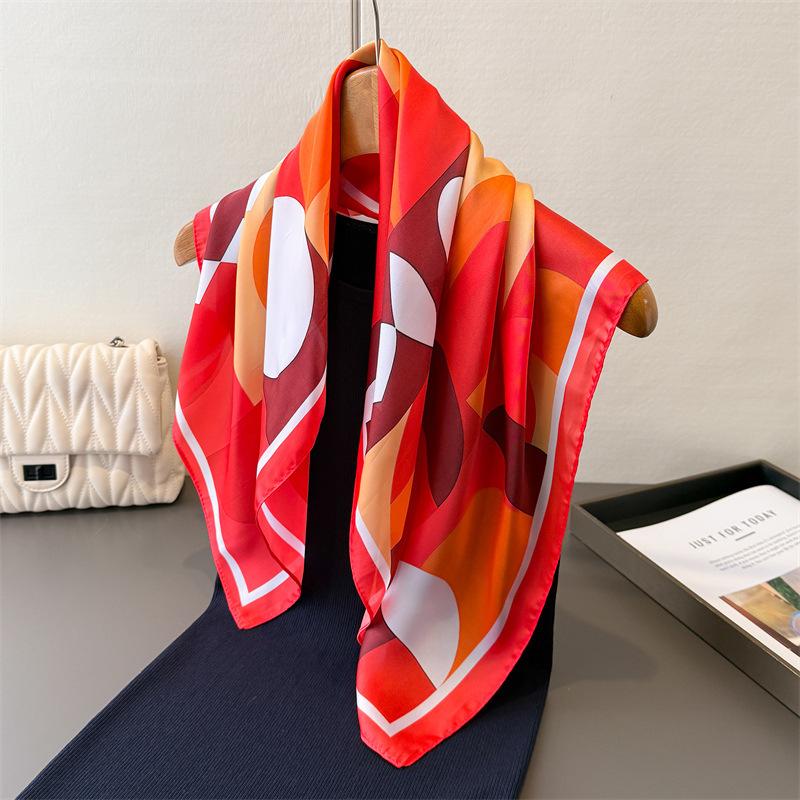Fashion Geometry Print Square Silk Scarf Women Neck Tie Soft Hijab Headscarf Foulard Bandana Female Decorate Head Scarf  New