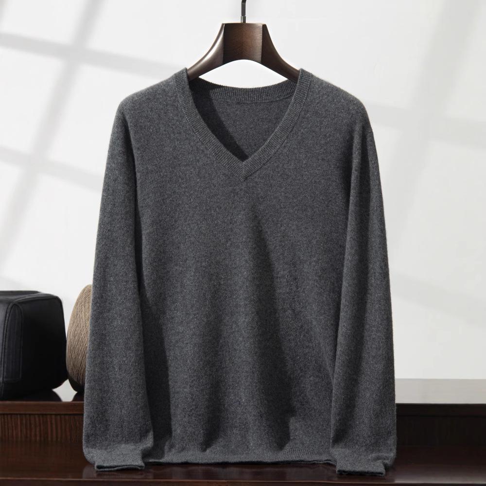 V-neck cashmere sweater simple commuter with shirt wear flat knitted top