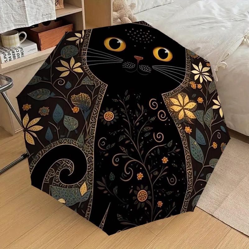 1pc Floral Cat Silhouette Umbrella with Plastic Handle,Suitable for All Seasons Home Travel Outdoor UmbrellaDD115