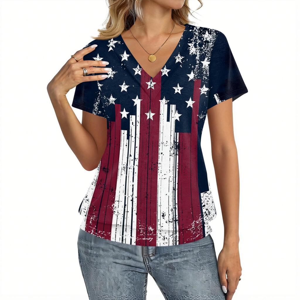 Women's Casual V Neck Short Sleeve Top Lightweight Printed T Shirt Relaxed Fit Soft Fabric Summer Tee for Everyday Wear