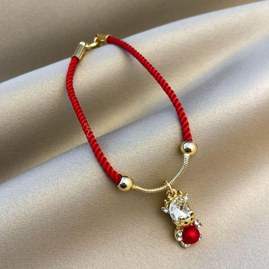 Red Natal Year Series Red Rope Bracelet Weaving Festive Zodiac Cow Lucky Rope Niche Design Couple Jewelry